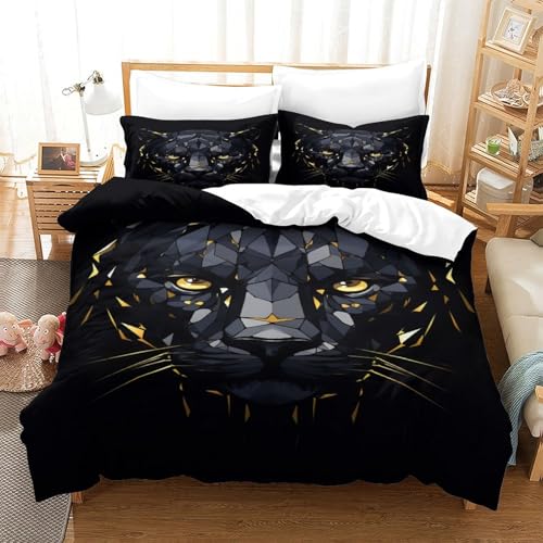 YKSDLFDUI Schwarzer Panther Bettbezug Bettwäsche-Sets Kinderbettwäsche Reißverschluss Mit Kissenbezug Betten Set Für Jugendliche Kinder Schlafzimmer Single（140x200cm） von YKSDLFDUI