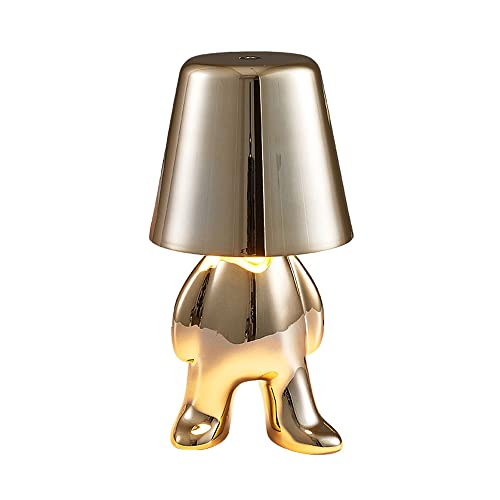 YKSJDFH Nachttischlampe mit Touch Steuerung,USB Aufladung 3 Helligkeitsstufen Dimmbare Tischlampe Gold Man Dekorative Thinker Statue LED Schreibtischlampe, für Schlafzimmer Büro Dekoratio Geschenk von YKSJDFH