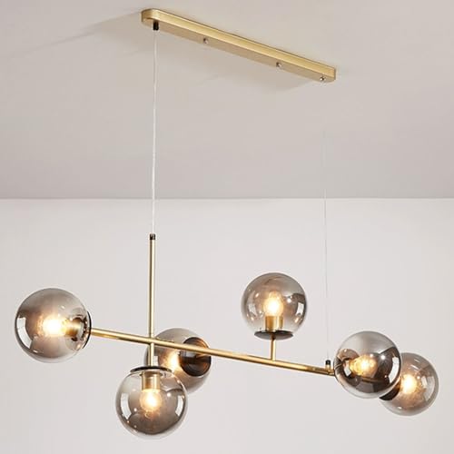 YKSJDFH Beleuchtung 6-flammige Moderne Kugel-Pendelleuchte Mid-Century Vintage rechteckiger Sputnik-Kronleuchter Gold Bauernhaus linearer Kronleuchter Kücheninsel-Beleuchtung für Esszimmer und Küche von YKSJDFH