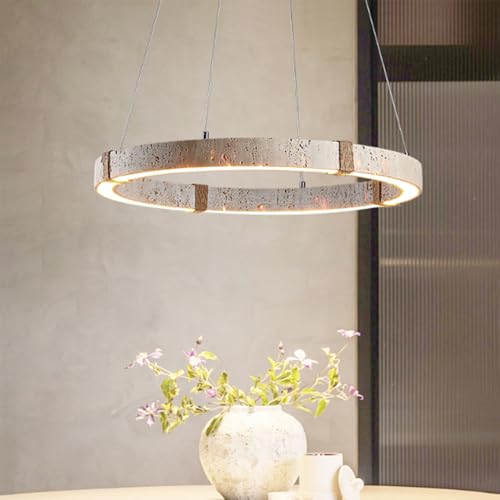 YKSJDFH Kreis-Kronleuchter im Wabi-Sabi-Stil, Retro-Esszimmer-LED-Pendelleuchte, gelbe Travertin-Hanfseil-Hängelampen, kreative Kunst, antike Schlafzimmer-Teestube-Pendellampen (40/50/60 cm) von YKSJDFH