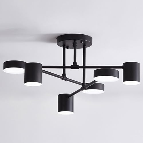 YKSJDFH LED-Pergola-Kronleuchter-Beleuchtung mit zylindrischem Acryl-Lampenschirm, Moderne 6-Licht-Wohnzimmer-Eisen-Hängeleuchten, 3-farbig wechselbare Hängeleuchte für Restaurant-Wohnzimmer von YKSJDFH