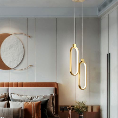 YKSJDFH Nordische LED-Pendelleuchten, moderne goldene LED-Pendelleuchten, Kupfer, einfache Pendelbeleuchtung für Schlafzimmer, Wohnzimmer, Badezimmer, Restaurant, Hängelampe, verstellbare Decken-Hänge von YKSJDFH