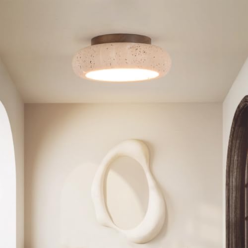 YKSJDFH Wabi-Sabi Marmor Deckenleuchte Naturstein 18W LED Deckenleuchten 7,9 Zoll Gelb Travertin Deckenlampen Flur Deckenbeleuchtung für Küche Insel Schlafzimmer Wohnzimmer Eingangsbereich von YKSJDFH