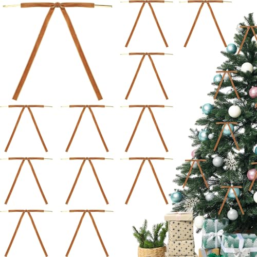 YKW 12 Stück braune Samt-Weihnachtsschleifen für Bauernhaus-Dekoration – 0,95 cm breites Nylonband, rustikale Geschenkverpackung, Erntedankfest, Handwerk (13 x 18 cm) von YKW