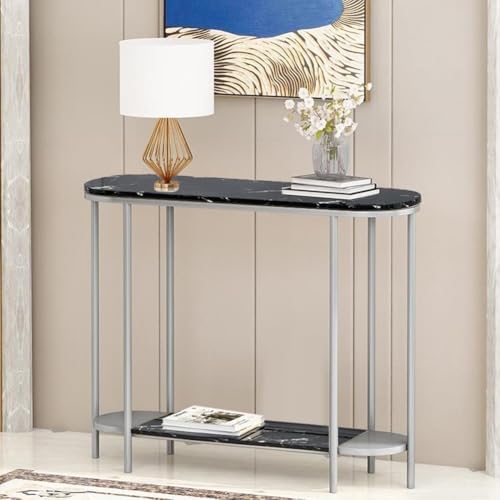 YKWLKJ 2 Tier Flurtisch Konsolentisch mit Metallrahmen, Sofatisch mit Storage, Rock Slab Tischplatte(Silver 2,120cm) von YKWLKJ