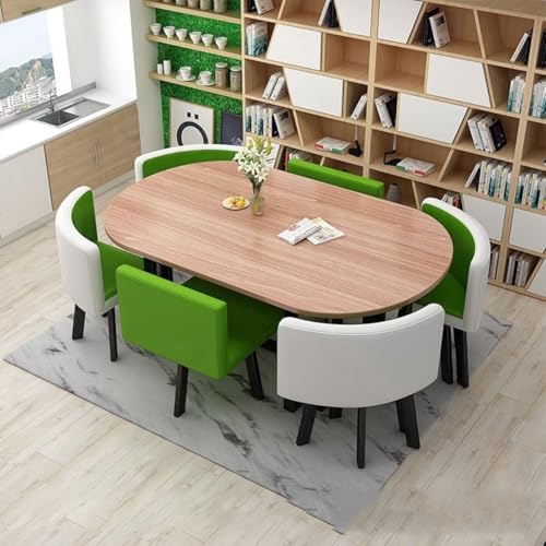 YKWLKJ 7-teiliges Esstisch Konferenztisch Set für den Empfang, Ovaler Küchentisch mit 6 Stühlen, Gummifußabdeckungen schützen den Boden(Green 2) von YKWLKJ