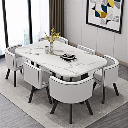 YKWLKJ 7-teiliges Esstisch Set für 6 Personen, 90 x 150 cm Moderner Konferenztisch mit 6 Stühlen, einfache Montage(Bianco) von YKWLKJ