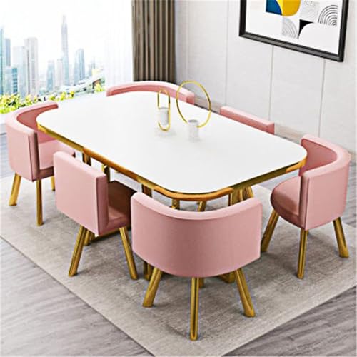 YKWLKJ 7-teiliges Esstisch Set für 6 Personen, 90 x 150 cm Moderner Konferenztisch mit 6 Stühlen, einfache Montage(Pink) von YKWLKJ