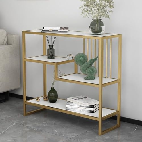 YKWLKJ 80/100/120cm Konsolentisch, Flurtisch mit 3 Ablagen, Ausstellungstisch für Kleinen Raum, Eingang, Flur(Gold,80cm) von YKWLKJ