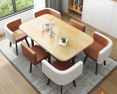 YKWLKJ 90 * 150cm Esstisch Küchentisch 6 Personen mit stühlen, Rechteckig Reception Kombination mit Metallrahmen(Brown) von YKWLKJ