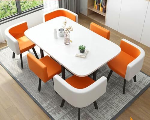 YKWLKJ 90 * 150cm Esstisch Küchentisch 6 Personen mit stühlen, Rechteckig Reception Kombination mit Metallrahmen(Orange) von YKWLKJ