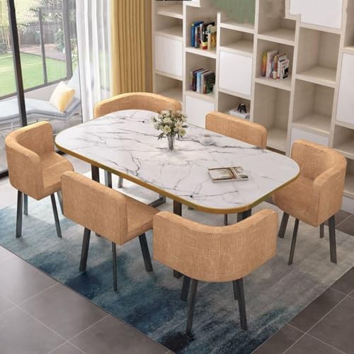 YKWLKJ 90 * 150cm Esstisch mit 6 Stühlen, Konferenztisch Küchentisch mit MDF-Tischplatte, Verstellbare Tischbeine(Khaki) von YKWLKJ