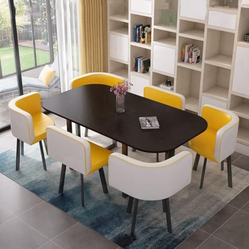 YKWLKJ 90 * 150cm Küchentisch Esstisch und 6 Stühle Set, Empfangstisch Konferenztisch für kleine Räume, Empfangsbereich(Yellow) von YKWLKJ