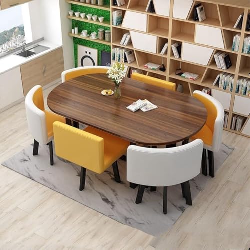 YKWLKJ 90 * 150cm Moderner Esstisch mit 6 Stühlen Set, Empfangstisch Küchentisch für Besprechungsräume, Sitzfläche mit Schwammfüllung(Yellow) von YKWLKJ