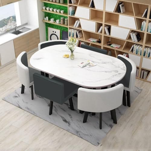 YKWLKJ 90 x 150 cm Küchentisch mit 6 Ledern Stühlen, Konferenztisch Couchtisch mit Metallgestell, Stuhlgewichtskapazität bis zu 85 kg(DN165) von YKWLKJ