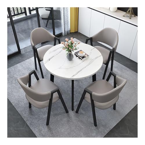 YKWLKJ Esstisch-Set Moderne Runde Tische Esstisch Aus Kunstmarmor Mit Gepolsterten Stühlen for 4 Personen Platzsparend(Bianco,Gray 2) von YKWLKJ