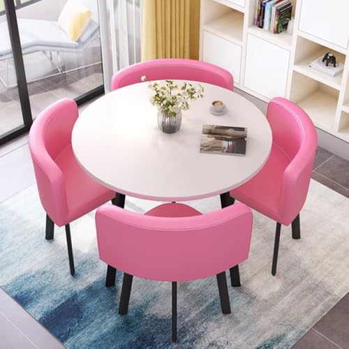 YKWLKJ Esstisch und 4 Stühle, platzsparender 5-teiliger Küchentisch Konferenztisch für Wohnung, Esszimmer(Pink) von YKWLKJ