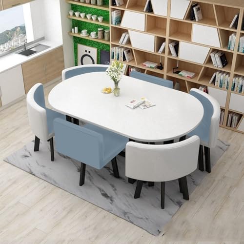 YKWLKJ MDF-Tischplatte Esstisch mit 6 Stühlen Set, 7-teiliges Küchenempfangs Verhandlungstisch-Set für die Wohnung(Gray-Blue) von YKWLKJ