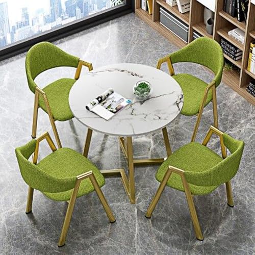 YKWLKJ Modern Küchentisch Esstisch Set mit 4 Essstuhl, Tischplatte aus MDF, Gold Metallbügel, Konferenztisch(Grass Green 2) von YKWLKJ