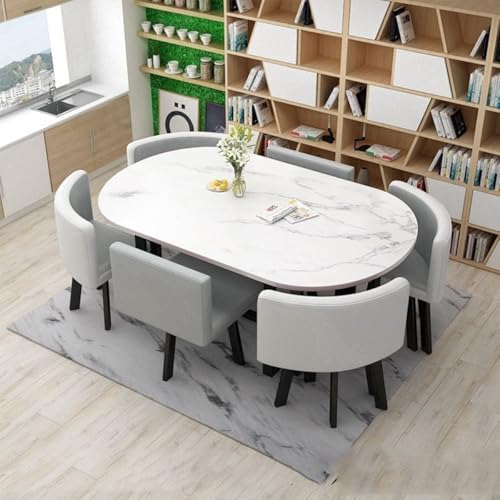 YKWLKJ Oval Esstisch Verhandlungstisch mit MDF-Tischplatte, 90 * 150cm Küchentisch Konferenztisch mit Stühlen Metallrahmen(Grau) von YKWLKJ