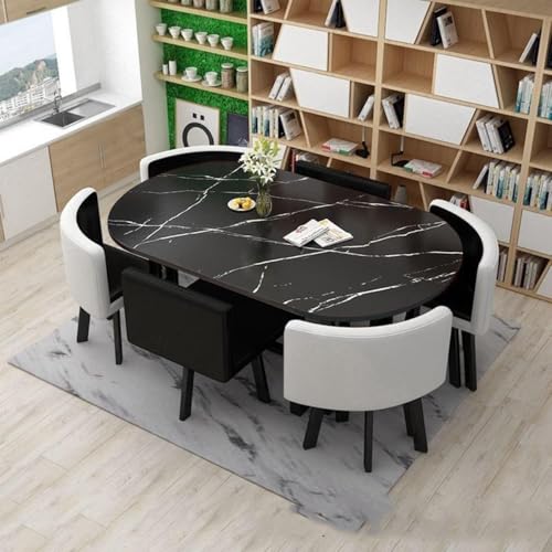 YKWLKJ Ovales Esstisch Küchentisch Set für 6 Personen, Moderner Konferenztisch Kaffee mit Metallfuß, MDF-Schreibtisch(Black 2) von YKWLKJ