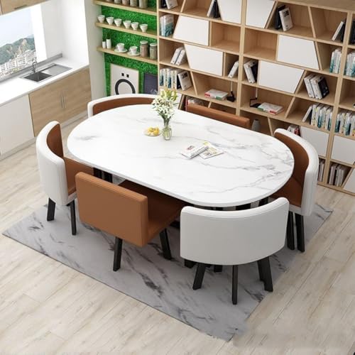 YKWLKJ Ovales Esstisch Küchentisch Set für 6 Personen, Moderner Konferenztisch Kaffee mit Metallfuß, MDF-Schreibtisch(Brown) von YKWLKJ