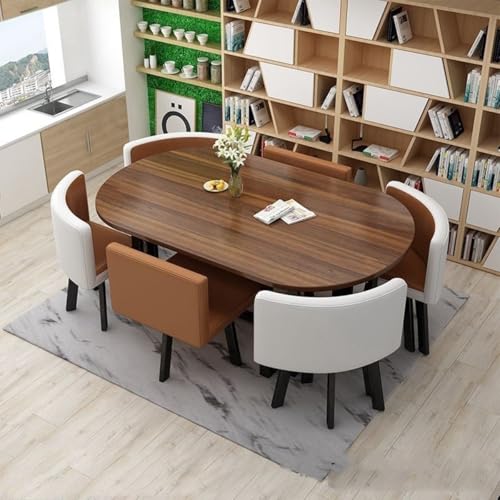 YKWLKJ Ovales Esstisch Küchentisch Set für 6 Personen, Moderner Konferenztisch Kaffee mit Metallfuß, MDF-Schreibtisch(Brown 2) von YKWLKJ