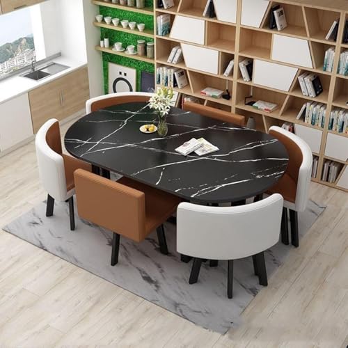 YKWLKJ Ovales Esstisch Küchentisch Set für 6 Personen, Moderner Konferenztisch Kaffee mit Metallfuß, MDF-Schreibtisch(Brown 3) von YKWLKJ