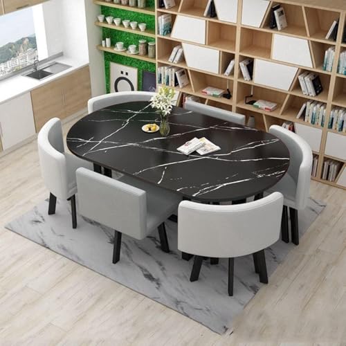 YKWLKJ Ovales Esstisch Küchentisch Set für 6 Personen, Moderner Konferenztisch Kaffee mit Metallfuß, MDF-Schreibtisch(Grey) von YKWLKJ
