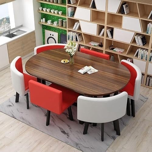 YKWLKJ Ovales Esstisch Küchentisch Set für 6 Personen, Moderner Konferenztisch Kaffee mit Metallfuß, MDF-Schreibtisch(Rot) von YKWLKJ