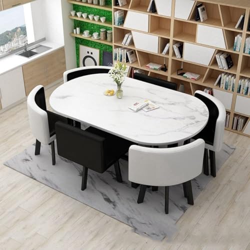 YKWLKJ Ovales Esstisch Küchentisch Set für 6 Personen, Moderner Konferenztisch Kaffee mit Metallfuß, MDF-Schreibtisch(Schwarz) von YKWLKJ