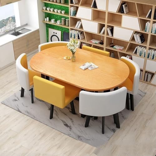 YKWLKJ Ovales Esstisch Küchentisch Set für 6 Personen, Moderner Konferenztisch Kaffee mit Metallfuß, MDF-Schreibtisch(Yellow 2) von YKWLKJ