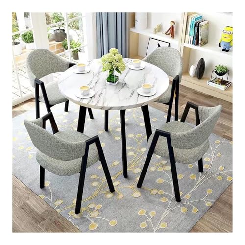 YKWLKJ Runde Esstisch Set for 4, Faux Marmor Circle Esstisch Set Mit Stühlen Moderner Lässiger Couchtisch Set for Küche, Wohnzimmer(Bianco,Gray 1) von YKWLKJ