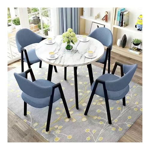 YKWLKJ Runde Küche Esstisch Set for 4, Moderner Lässiger Couchtisch Set Platz Sparsamer Esstisch Set for Küchen-Esszimmer Platz Sparsam(Bianco,Blue 2) von YKWLKJ