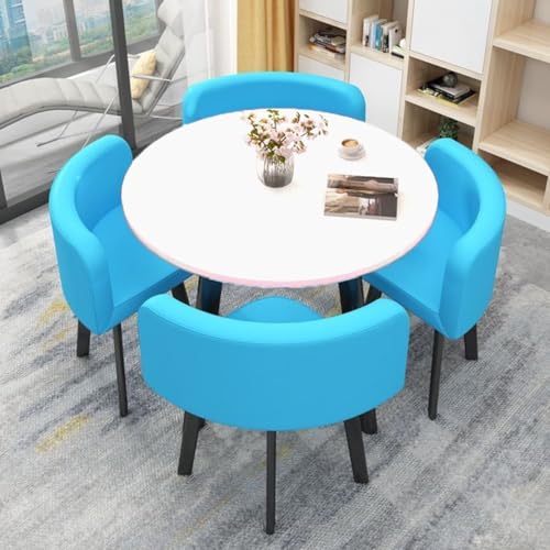YKWLKJ Runder 80 cm Esstisch mit 6 Stühlen Set für 4 Personen, Konferenz Konferenztisch Empfangstisch mit Metallständer(Blau) von YKWLKJ