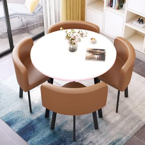 YKWLKJ Runder 80 cm Esstisch mit 6 Stühlen Set für 4 Personen, Konferenz Konferenztisch Empfangstisch mit Metallständer(Brown) von YKWLKJ