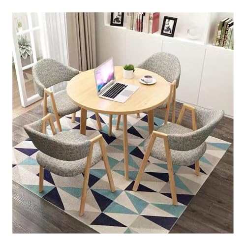 YKWLKJ Runder Esstisch Set 4 Esszimmerstühle Moderne Stilvolle Essgruppe Mit Tisch Und 4 Stühle Sitzgruppe for Wohnzimmer Küche Büro(Yellow,Gray 1) von YKWLKJ