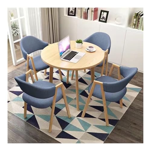 YKWLKJ Runder Esstisch Set for 4, Moderner Lässiger Couchtisch Set Moderner Küchentisch Und Stühle Set Platz Sparsam(Yellow,Dark Blue) von YKWLKJ