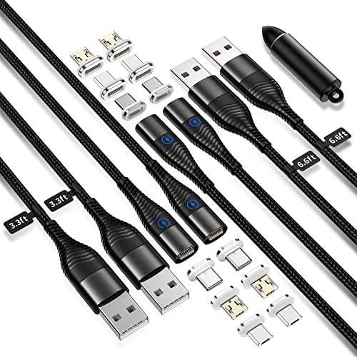 YKZ 3 in 1 Magnetisches Ladekabel, Multi-Magnet-USB-Kabel für Typ C/MicroUSB und i-Produkt, Max 15W Schnellladekabel aus Nylon-Geflecht mit einer Aufbewahrung für Spitzen (4 Pack/12 Spitzen) von YKZ