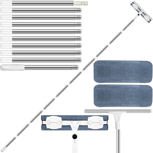 Teleskop Fensterwischer 388 cm, Professioneller Fensterputzer Set, 2 In 1 Teleskopstange Fensterreinigung mit 39 cm Squeegee und 39cm Mikrofasertuch für Hohe Fenster Im Innen und AußEnbereic von YL