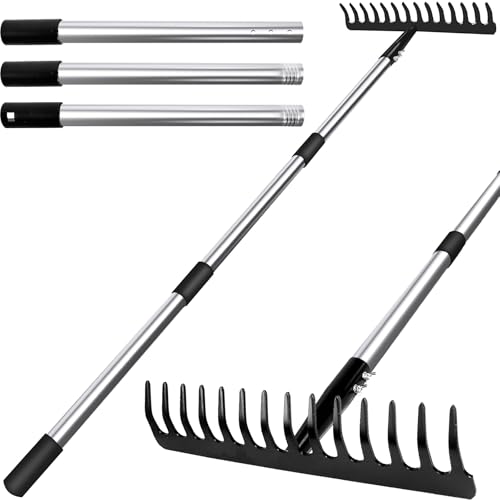 Harke Garten mit Stiel, Gartenrechen aus Metall mit 14 Zinken, Laubrechen mit Edelstahl Stiel zum Lockern von Boden und Nivellieren von Rasen, Gartenzubehör Rasenrechen Robuste Harke Garten mit Stiel, Gartenrechen aus Metall mit 14 Zinken, Laubrechen mit Edelstahl Stiel zum Lockern von Boden und Nivellieren von Rasen, Gartenzubehör Rasenrechen Robuste von YL