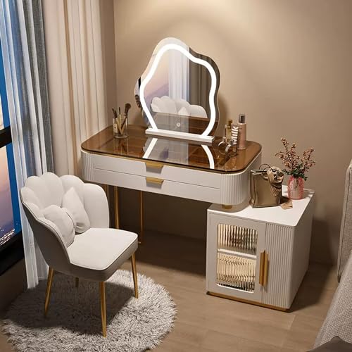 YLEPHNE Schminktisch mit Spiegel und Lichtern, Moderner Ausziehbarer Frisiertisch, Schminktisch-Set für Schlafzimmer (Size : 80cm/32in) von YLEPHNE