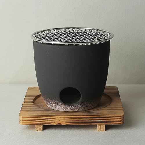 Holzkohleofen aus Ton, tragbarer Grill, kleine BBQ-Grills, Camping-Herd, mit Holzpolstern, Grill und Metallgitter, separates Design, geeignet für den Innen- und Außenbereich (schwarz) von YLFFFZXK