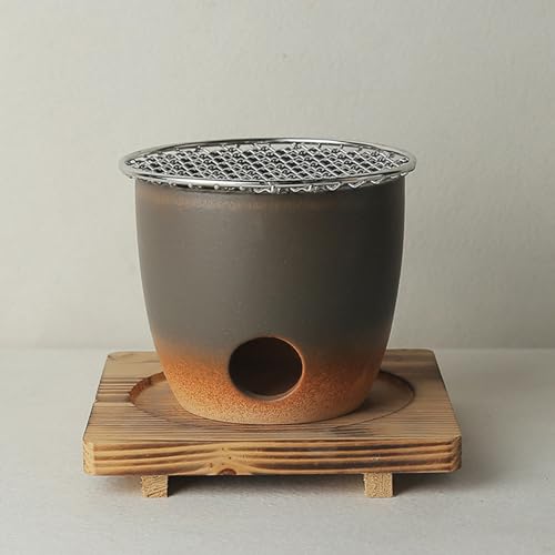 Holzkohleofen aus Ton, tragbarer Grill, kleine Grills, Camping-Ofen, mit Holzpolstern, Grill und Metallgitter, separates Design, geeignet für den Innen- und Außenbereich (grau) von YLFFFZXK