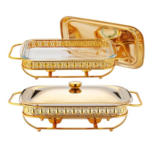 YLFFFZXK Chafing Dish Buffet-Set Edelstahl Oval Gold Chafing Dish Buffet-Set 1,5 L x 2er-Pack Warmhalteplatte mit Brennstoffhalter Rechteckige Speisenwärmschale, für Partys, Hochzeiten, Bankette im F von YLFFFZXK
