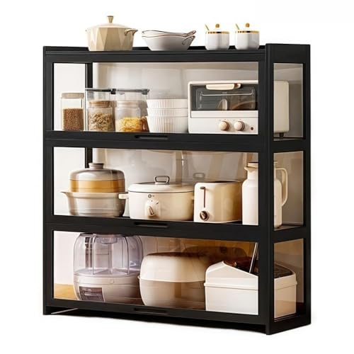 YLFFFZXK Küchenvorratsschrank mit transparenten Acryltüren, hoher Lagerschrank mit Regalen, offen bleibenden Klapptüren für den Einsatz im Esszimmer in Mehreren Szenarien (schwarz, 106 cm) von YLFFFZXK