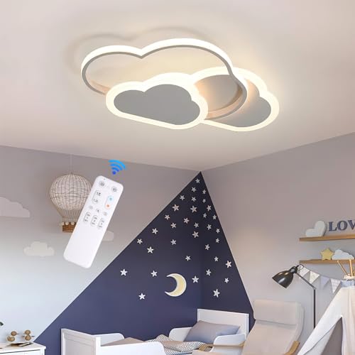 YLFXL LED Deckenleuchte Kinderzimmer Lampe Decke, 52CM Deckenlampe Kinderzimmer Dimmbar mit Fernbedienung, 42W Lampe kinderzimmer Deckenleuchte Wolken für Wohnzimmer, Schlafzimmer, Kinderzimmer von YLFXL