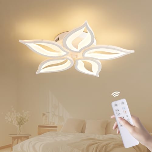 YLFXL LED Deckenleuchte, Deckenlampe Dimmbare mit Fernbedienung, 42W Kreative Blütenblatt Lampe Wohnzimmer, LED Deckenlampe für Wohnzimmer, Schlafzimmer, Arbeitszimmer, 56 * 56 * 8CM von YLFXL