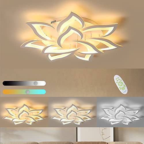 YLFXL LED Deckenleuchte, Deckenlampe Dimmbare mit Fernbedienung, 70W Moderne Kreative Blütenblatt Deckenleuchte, LED Deckenlampe für Wohnzimmer, Schlafzimmer, Arbeitszimmer, Esszimmer 10 Köpfe/Φ80cm von YLFXL