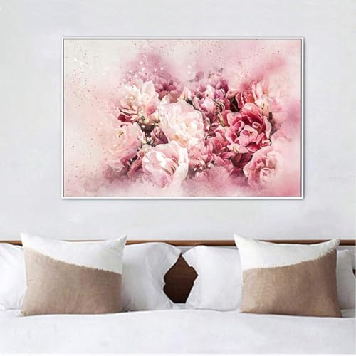 YLHKME Abstrakte Aquarell Blumen Rosa Pfingstrose Bilder Leinwand Malerei, Moderne Wandbilder Wohnzimmer Schlafzimmer Deko Poster Kunstdrucke,Ohne Rahmen (Rahmenlos,80X120CM) von YLHKME